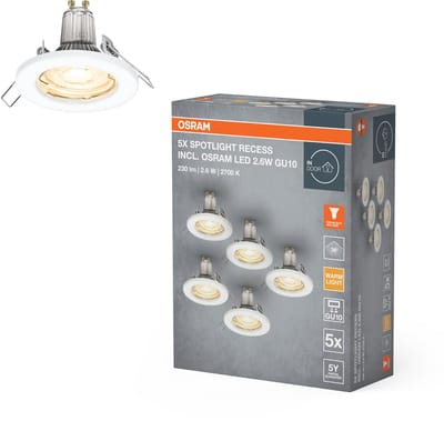 OSRAM Spotlight inbouw plafondlamp set in wit inclusief LED 5x2.6W GU10, IP20 bescherming, geschikt voor binnengebruik