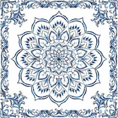 MyHobby Borduurpakket – Delftsblauwe mandala 50×50 cm - Aida borduurstof 5,5 kruisjes/cm (14 count) - Telpatroon - Borduurgaren - Borduurnaald - Handleiding - Voor Beginners & Gevorderden - Complete borduurset