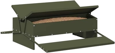 Kippen Voederbak - Dieren Voerdispenser - Hygiënisch Voeren - Pedaal Mechanisme - 75 cm Lengte - Olijfgroen