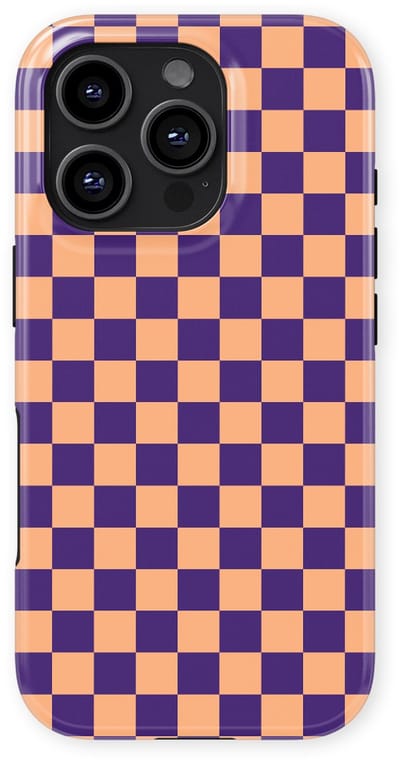 Design Hoesje geschikt voor iPhone 16 Pro | Geschikt Voor Mag | Tiny Squares Checkered Print | Backcover geschikt voor iPhone 16 Pro Pixel Peach