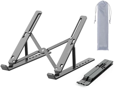 Gloovon® Ergonomische Laptopstandaard - Verstelbaar (7 standen) - Opvouwbaar - Aluminium - 10 t/m 17.3 inch - Zwart
