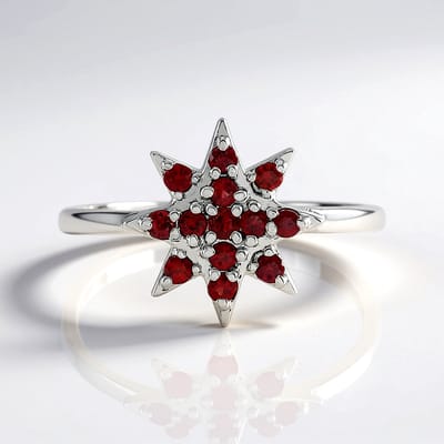 Cavill - Zilveren ring met platinering - 925 Sterling Zilver - Tanzania Robijn 0,404 ct - Stervormige elegante dames ring met fonkelende edelstenen