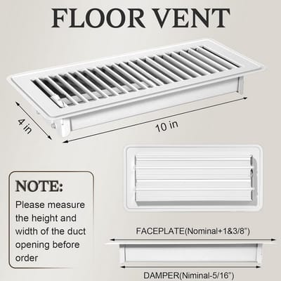 Set van 2 Vloerventilatieroosters Metaal Wit 10,2 x 25,4 cm