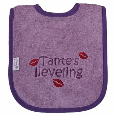Paarse slab met "Tante's lieveling" - kraamcadeautje, verjaardag, cadeautje, baby, paars, lila