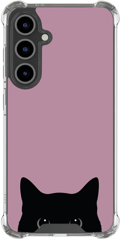Hoesje (shockproof) geschikt voor Samsung Galaxy S24 FE - Zwarte kat - Extra sterke case - TPU/polycarbonaat - Print - Roze, Transparant
