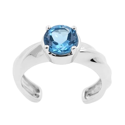 Cavill - Zilveren Ring - 925 Sterling Zilver - 1,386 ct Marambaia Topaas Rond - Verstelbare Ronde Slijpvorm - Blauw Edelsteen Sieraad