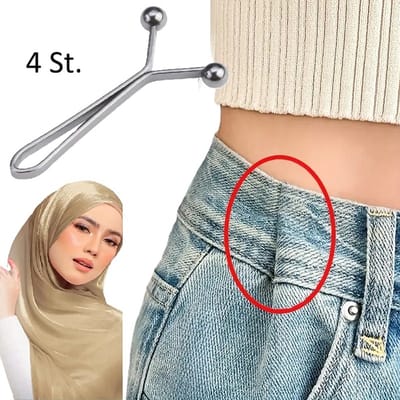 4-delige Taille Verstelclips – Onzichtbare Broekspeldjes voor Taille Verkleinen & Vormgeven – Zwarte Metalen Pins – Geen Naaiwerk Nodig – Verstelbare Broekclip voor Jeans, Rokken & Hijab – Herbruikbare Tailleknopen
