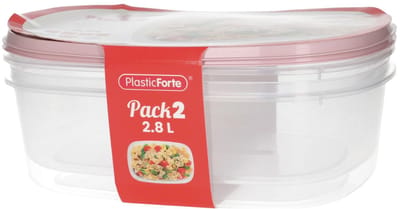 Plasticforte Vershoudbakjes - 2x stuks - 2.8 liter - herbruikbaar - transparant/roze - kunststof - magnetron - vriezer