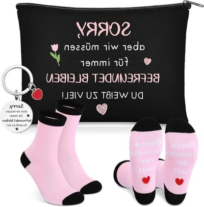 3 Persoonlijke cadeaus voor vrouwen: verjaardagscadeau voor beste vriendin, collega of zus - 1 sleutelhanger, 1 make-up tas, 1 paar sokken