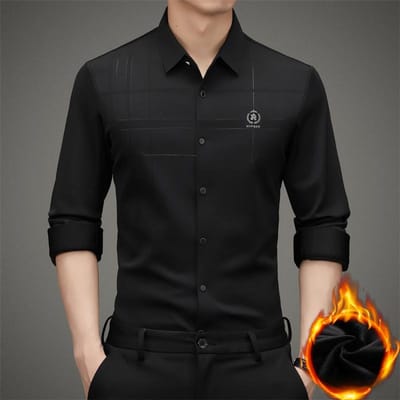 Herfst- en Wintershirt Heren Velvet Verdikt Lange Mouw Warm Vest Mode Shirt voor Middelbare en Jonge Mensen Effen Kleur Revers Top XXXXL black
