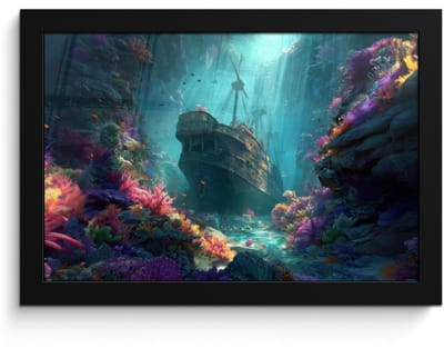 Poster in lijst - Fotolijst 30x20 cm - Posters - Schip - Hout - Koraalriffen - Zonlicht - Posterlijst zwart - Decoratie - Wanddecoratie woonkamer - Muurdecoratie slaapkamer