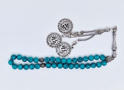 Handgemaakte tesbih klassiek - "Tasbih" natuursteen " Howliet groen" - Aantal kralen 33 - Diameter kralen 8 MM - met metaal tassel "Allah" - Een mooi cadeau-idee