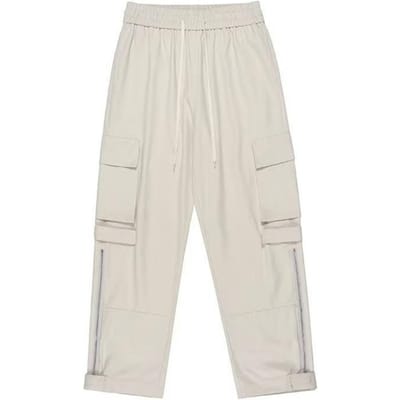 Heren Cargobroek Rits Decor Losse Wijde Pijp Recht Meerdere Zakken Effen Kleur Volledige Lengte Trekkoord Elastische Taille Streetwear M M