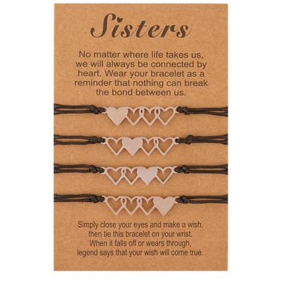 Verzilverd Hartjes Armband Set - 4 Stuks - Zus - Sister