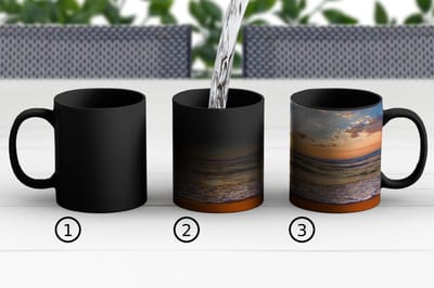 Magische Mok - Foto op Warmte Mokken - Koffiemok - Strand - Zonsondergang - Zee - Wolken - Horizon - Magic Mok - Beker - 350 ML - Theemok