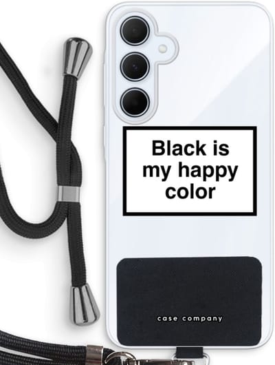 Case Company® - Hoesje met koord geschikt voor Samsung Galaxy A35 hoesje met Koord - Black is my happy color - Telefoonhoesje met Zwart Koord - Bescherming aan alle Kanten en Over de Schermrand