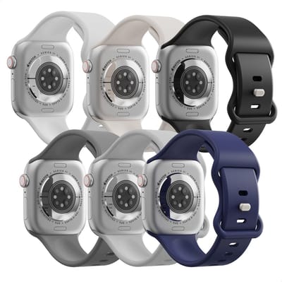 SBG Siliconen Bandjes 6-pack | Geschikt voor Apple Watch 1/2/3/4/5/6/7/8/9/10/11/SE/Ultra | 49/46/45/44/42MM | Donker