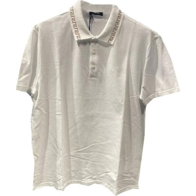 Versace Zomer 2024 Letterborduurwerk Rechte Pasvorm Casual Korte Mouw Poloshirt Heren Poloshirts Wit 1011851-A231377-2W110 S gray