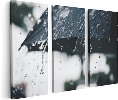 Artaza Canvas Schilderij Drieluik Zwarte Paraplu met Regen Druppels - 120x80 - Foto Op Canvas - Canvas Print