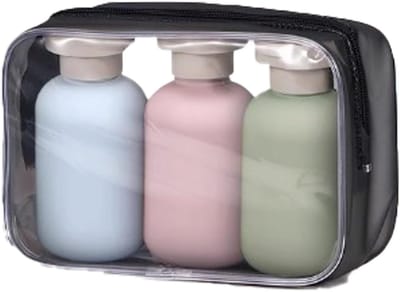 Famanu – 3 stuks reisflessen - flessen voor gel en shampoo - reisbenodigdheden - inclusief opbergtas en plaklabel