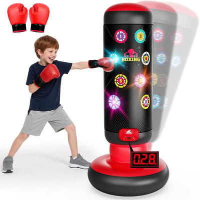 Staande Bokszak - Kinder Bokszak - Actieve Spelletjes - Muziek en Licht - 25x25x38 cm - Rood