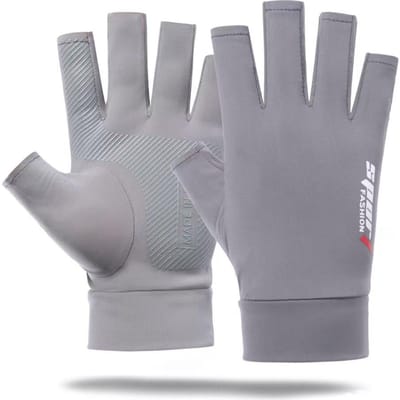 Gants d'été et de printemps Protection solaire Soie glacée Anti Ultraviolet Fuite Doigts pour Hommes et Femmes Style fin Cyclisme Demi-doigts pour Antidérapant average size gray