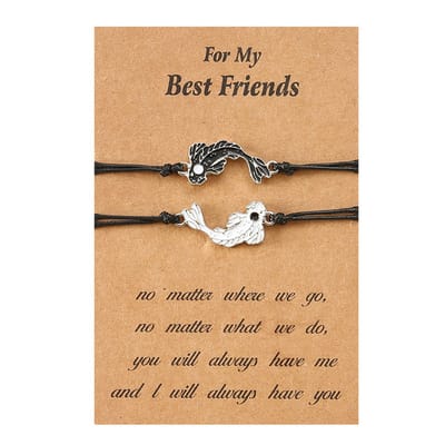 Vriendschapsarmbandjes voor 2 met Koi Karper Zwart/Wit - Zwarte Bandjes - Ying Yang - BFF Armbandjes op Cadeau kaartje - Pax Amare