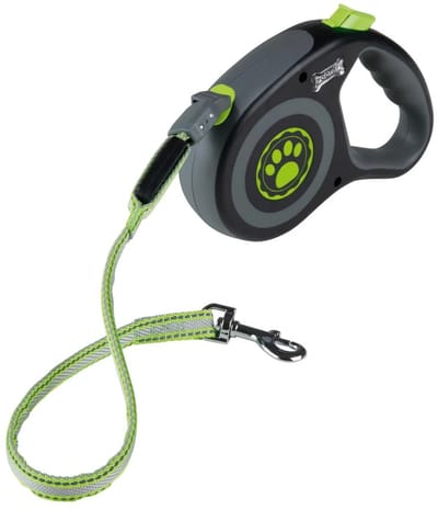 Zoofari Honden Rollijn met LED - Voor honden en katten tot 20 kg - Materiaal: Kunststof, Nylon - Lijnlengte: 5 m - Kleur: Lichtgroen, Zwart - Zorg dat jij en je hond goed zichtbaar zijn tijdens de avondwandeling