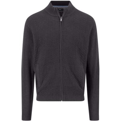 Fynch-Hatton Vest Uni Color Cotton Stand-Up Zip Collar Charcoal / male