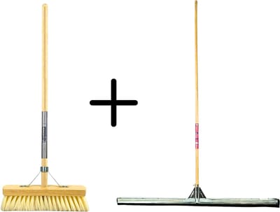 Synx Tools Fibersoft 30cm + Vloertrekker 100cm met Steel 150cm - Zaalveger – Vloerreiniger – Moppen - Zachte binnenbezem met steel 140cm
