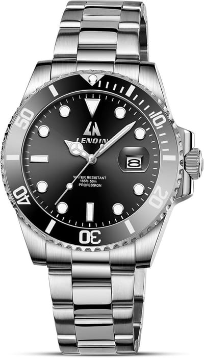 Herenhorloge analoog kwarts waterdicht met datum zilveren roestvrijstalen armband