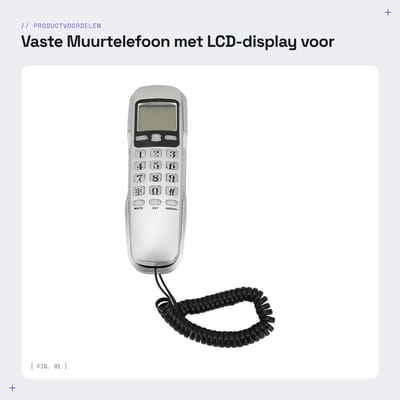 Dailygoods- Muurtelefoon met LCD-display - Vaste Telefoon - Wandtelefoon - Beller-ID - ABS Materiaal - Compact 190x60x55mm