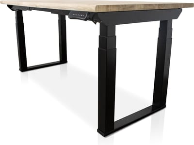 Zit-sta bureau met massief eiken boomstam blad 160 x 80 cm - MRC PRO Solid NEN-EN 527 - elektrisch verstelbaar - frame zwart - 125 cm hoog - 200KG draagvermogen