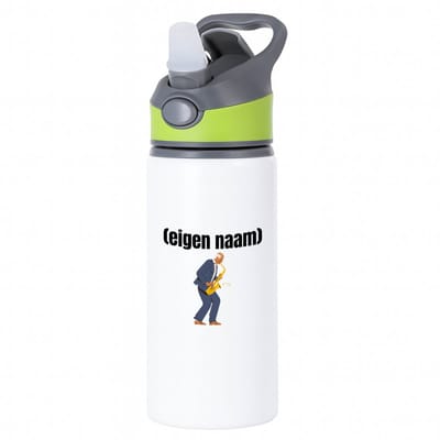 Hacebo® - man met saxofoon met eigen naam waterfles met rietje groen - Muziek - muziek liefhebbers - iemand die houdt van saxofoons - verjaardag - cadeau - kado - water fles - 650ML