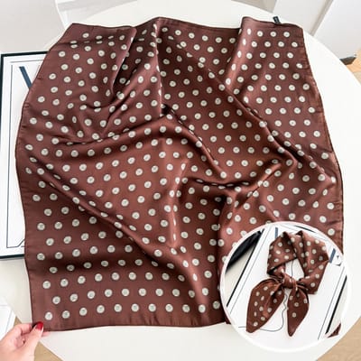 Dames Sjaal - Sjaals - Stola - Vierkante doek - Elegant Stijlvol Dames haar sjaal - Satijn zijde - Hals sjaaltje - Sjaaltje Satijn - Neksjaaltje - Omslagdoek Modesjaals - Neksjaal - Klein Sjaaltje -Curved Golfpunt - Koffie-70*70CM