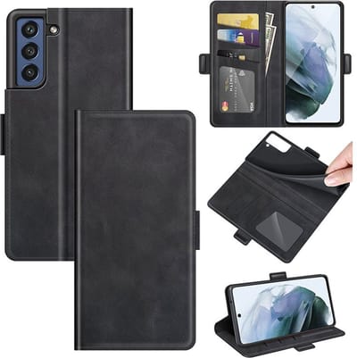 MobyDefend Hoesje - Geschikt voor Samsung Galaxy S21 FE - Luxe Wallet Book Case (Sluiting Zijkant) - Zwart