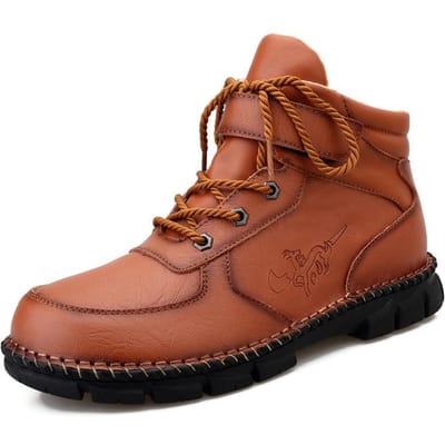 Heren Herfst Nieuwe Heren Casual Leren Schoenen Trendy Retro Gemakkelijk te Combineren Werkschoen Authentiek Leer Hoge Schoenen 48 bruin