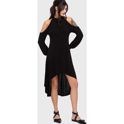 KIHILIST by KILLSTAR - Gothic Midi-jurk - Kihilist Obsidienne Cold Shoulder Dress - XS tot 4XL - voor Vrouwen - zwart
