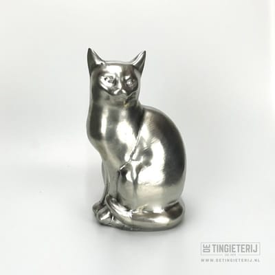 Tinnen Poes Zittend Beeldje – Handgemaakt Miniatuur Kat – Dierenbeeld Decoratie – Uniek Cadeau & Verzameling - katten -