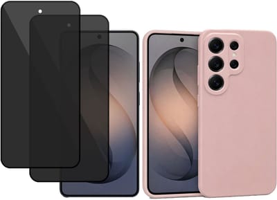 ChiGuard Hoesje & 2x Privacy Screenprotector geschikt voor Samsung Galaxy S26 Ultra – Privé Gehard Glas Cover - Case - Roze