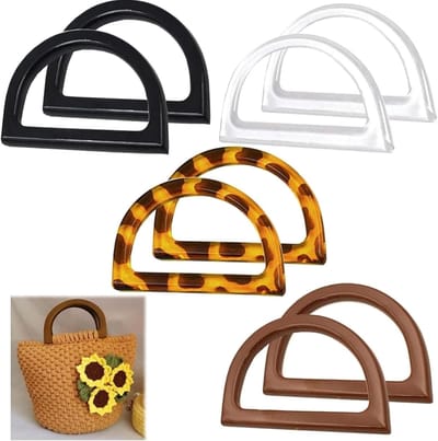 Set van 8 D-vormige Handtas Handvatten voor Vervanging, Ideaal voor Ambachtelijke Tassen en Accessoires in Transparant, Zwart, Bruin en Luipaardprint