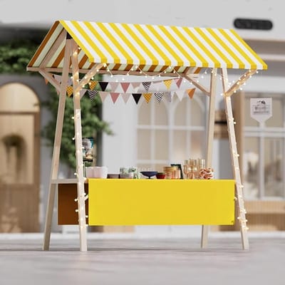 Opvouwbare Marktkraam - Houten Kiosk - Mobiele Verkoop - Snel Opzetbaar - 150 cm Breed - Geel