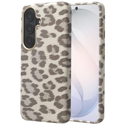 Selencia Hoesje - Geschikt voor Samsung Galaxy S26 - Sabi Backcover panterprint met Magnetische Ring - Soft Ivory
