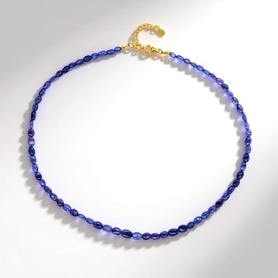 Cavill - Zilveren Halsketting 925 Sterling Zilver - Ovale Tanzaniet Kralen 56,24 ct - Verstelbare Luxe Ketting Dames - Elegant Tanzaniet Sieraad