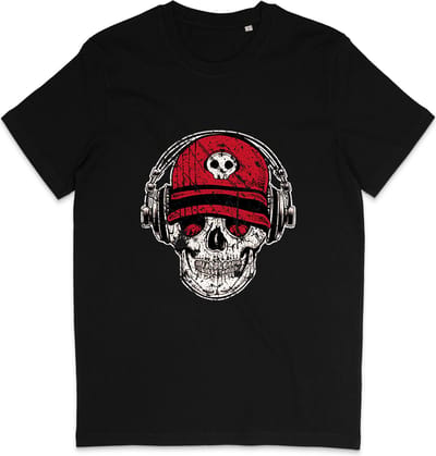 Heren Dames T Shirt - Muziek DJ Skull Grunge - Zwart - XS
