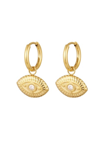 oorbellen met oog en strass steentje - earrings with eye - bedel - rhinestone - stainless steel - nikkelfree - waterproof - cadeau idee mama docter - kerst - knaller