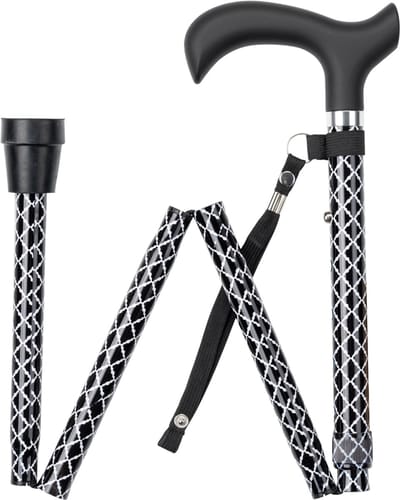 Wandelstok opvouwbaar zwart met Ruitjes met ergonomisch comfort handvat en polsbandje - Loopstok - Verstelbaar 82 - 94 cm - Lichtgewicht