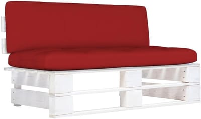 Middenbank Tuin - Pallet Bank - Buiten Ontspannen - Modulair Ontwerp - 110x65x55cm - Wit Met Rood Kussen