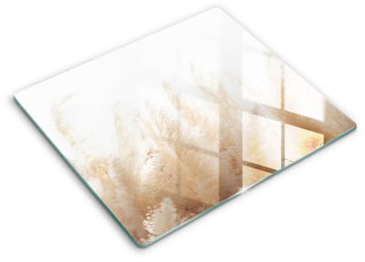 Wallfluent Spatscherm Keuken - Beige Hittebestendig Glas Keuken - 60x52 cm - Pampasgras Keuken Achterwand Bescherming - Bloemen en planten Rechthoekig Spatscherm Keuken