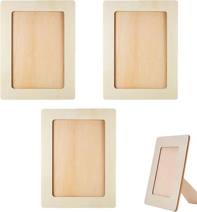 Set van 4 Houten Fotolijsten voor DIY Projecten, Klassieke Rectangulaire Craft Frames voor Tafelweergave en Creatieve Knutselwerkzaamheden